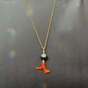 18” Red Coral & Tahitian Pearl Necklace